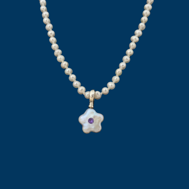【GleamSea】Handmade Pearl Jewelry,Necklace 700N03,Gemstone & Knotted Pearl Necklace