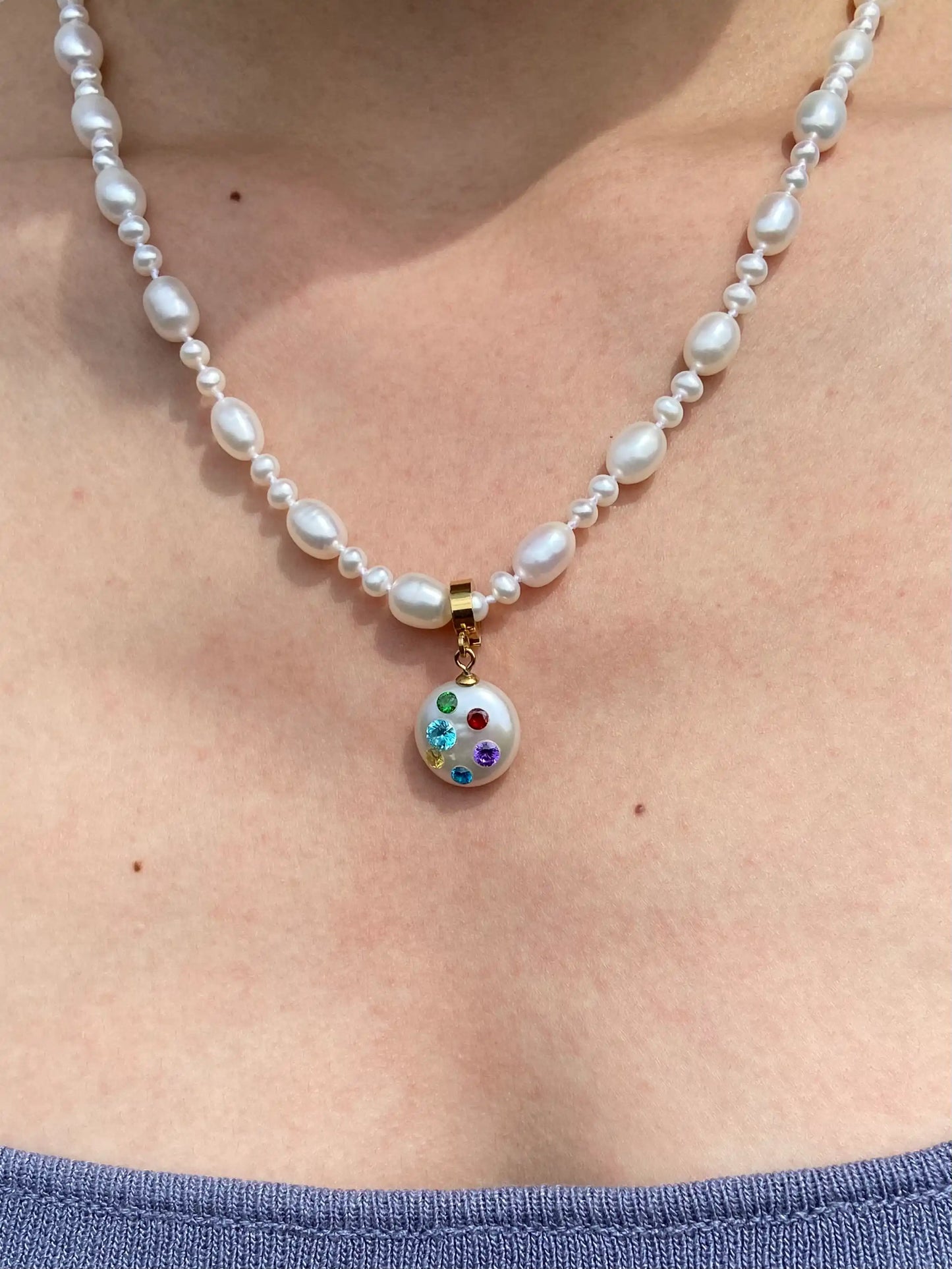 【Rainbow Core】Handmade Pearl Jewelry,Necklace 700N06,Gemstone & Knotted Pearl Necklace,Two Looks&One Strand