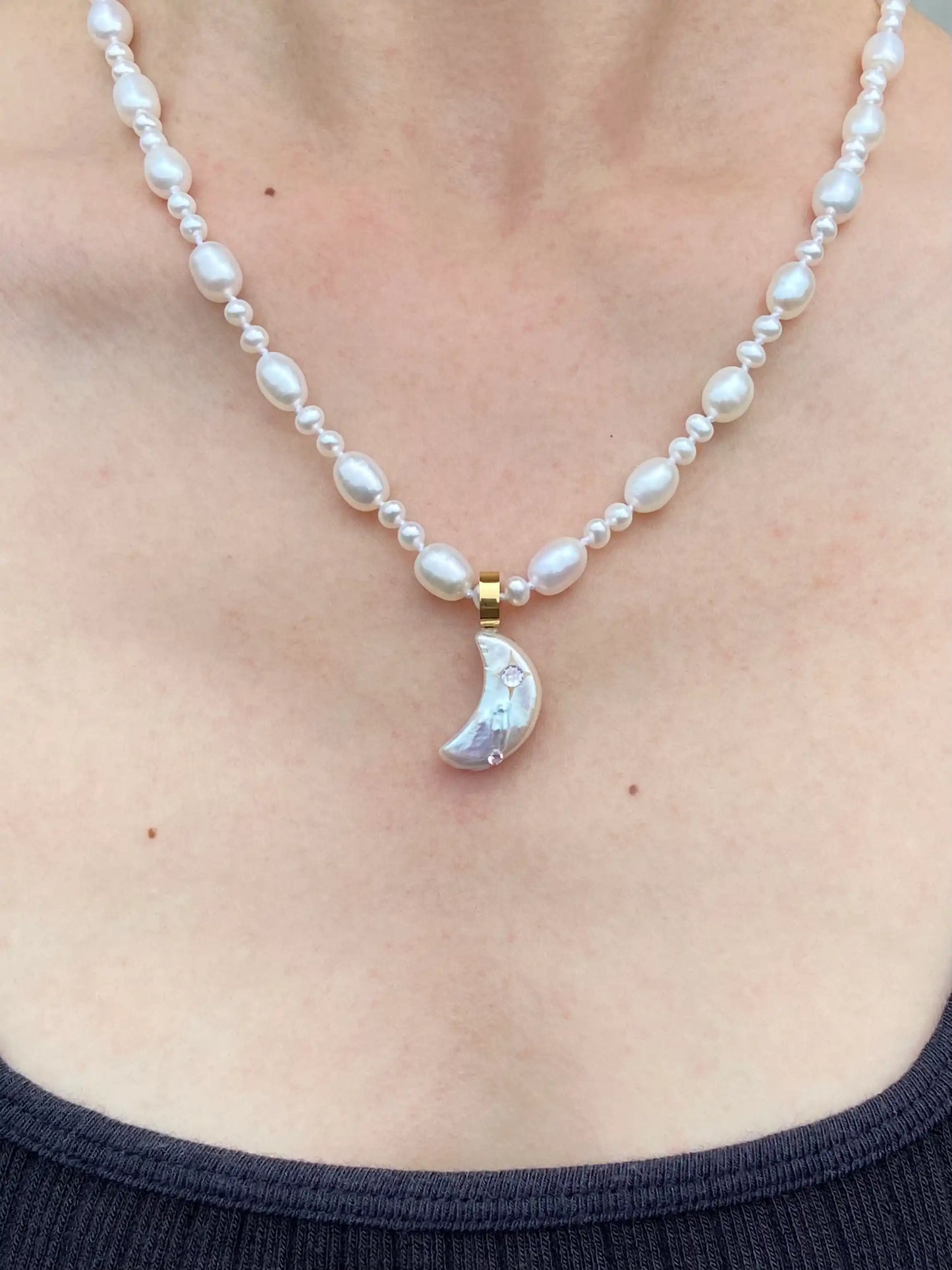 【Luna’s Whisper】Handmade Pearl Jewelry,Necklace 700N02,Gemstone & Knotted Pearl Necklace,Two Looks&One Strand