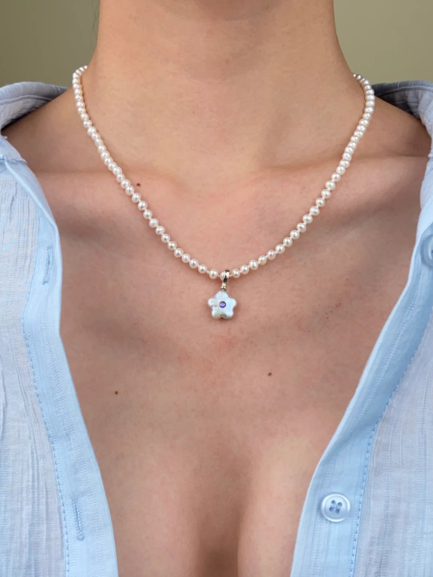 【GleamSea】Handmade Pearl Jewelry,Necklace 700N03,Gemstone & Knotted Pearl Necklace