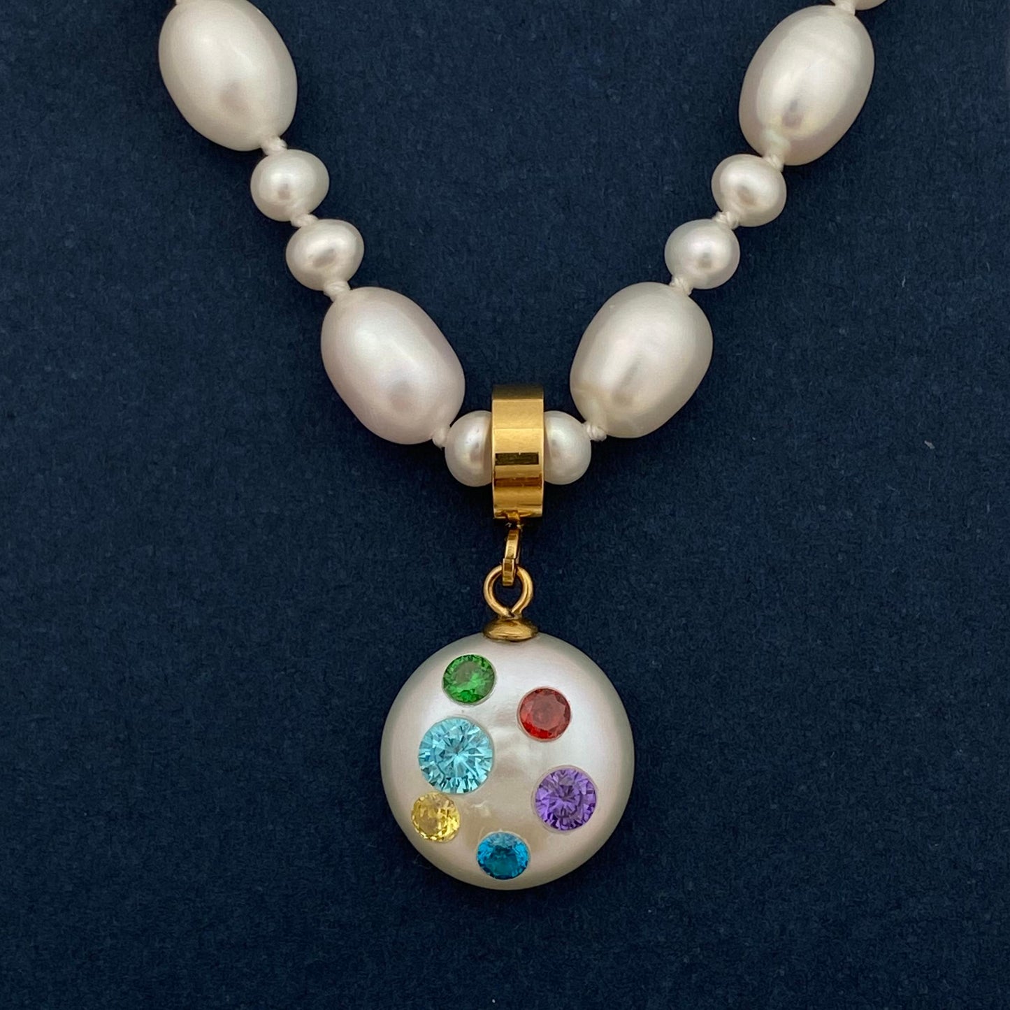 【Rainbow Core】Handmade Pearl Jewelry,Necklace 700N06,Gemstone & Knotted Pearl Necklace,Two Looks&One Strand