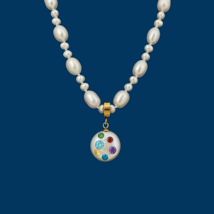 【Rainbow Core】Handmade Pearl Jewelry,Necklace 700N06,Gemstone & Knotted Pearl Necklace,Two Looks&One Strand