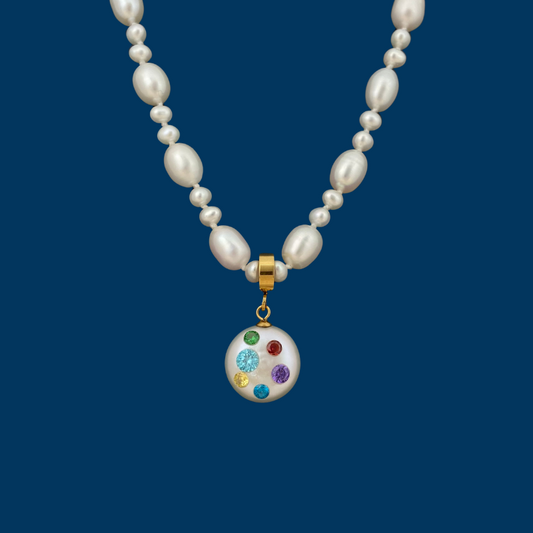 【Rainbow Core】Handmade Pearl Jewelry,Necklace 700N06,Gemstone & Knotted Pearl Necklace,Two Looks&One Strand